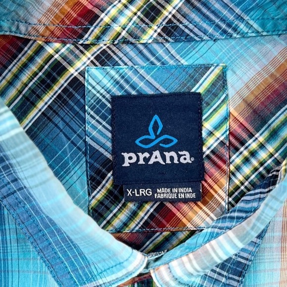 PrAna Short Sleeve Shirt Men's XL‎ Blue Red Plaid Button Up Pockets - Picture 3 of 11
